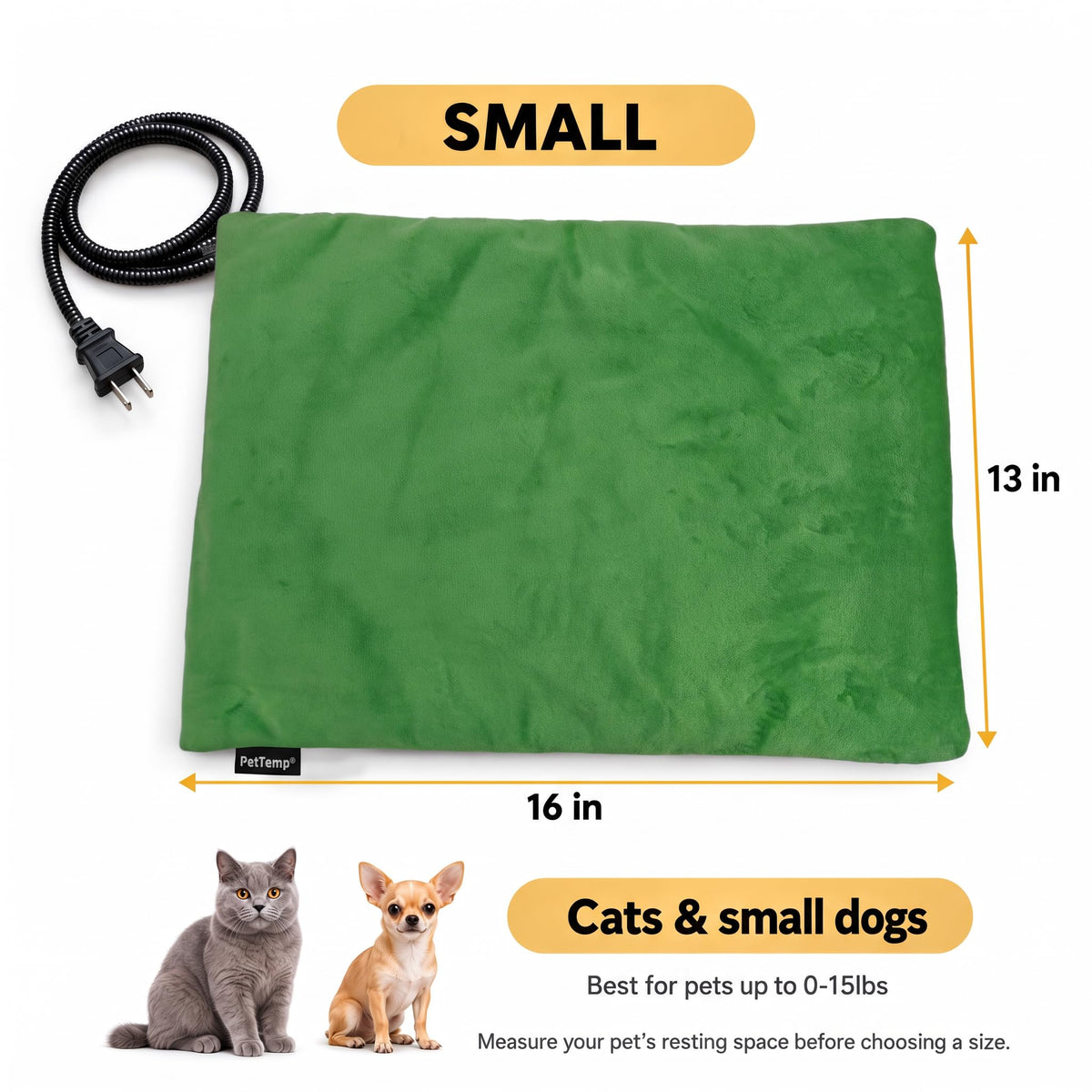 Cat Heating Pad (Grass Green / Small: 16" x 13" x 1.6")