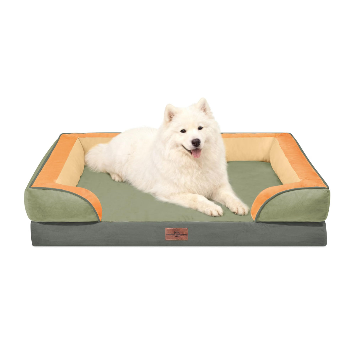 Orthopedic Dog Beds for Large Sized Dog with Bolster (36.0"L x 27.0"W x 8.0"Th / Avocado)