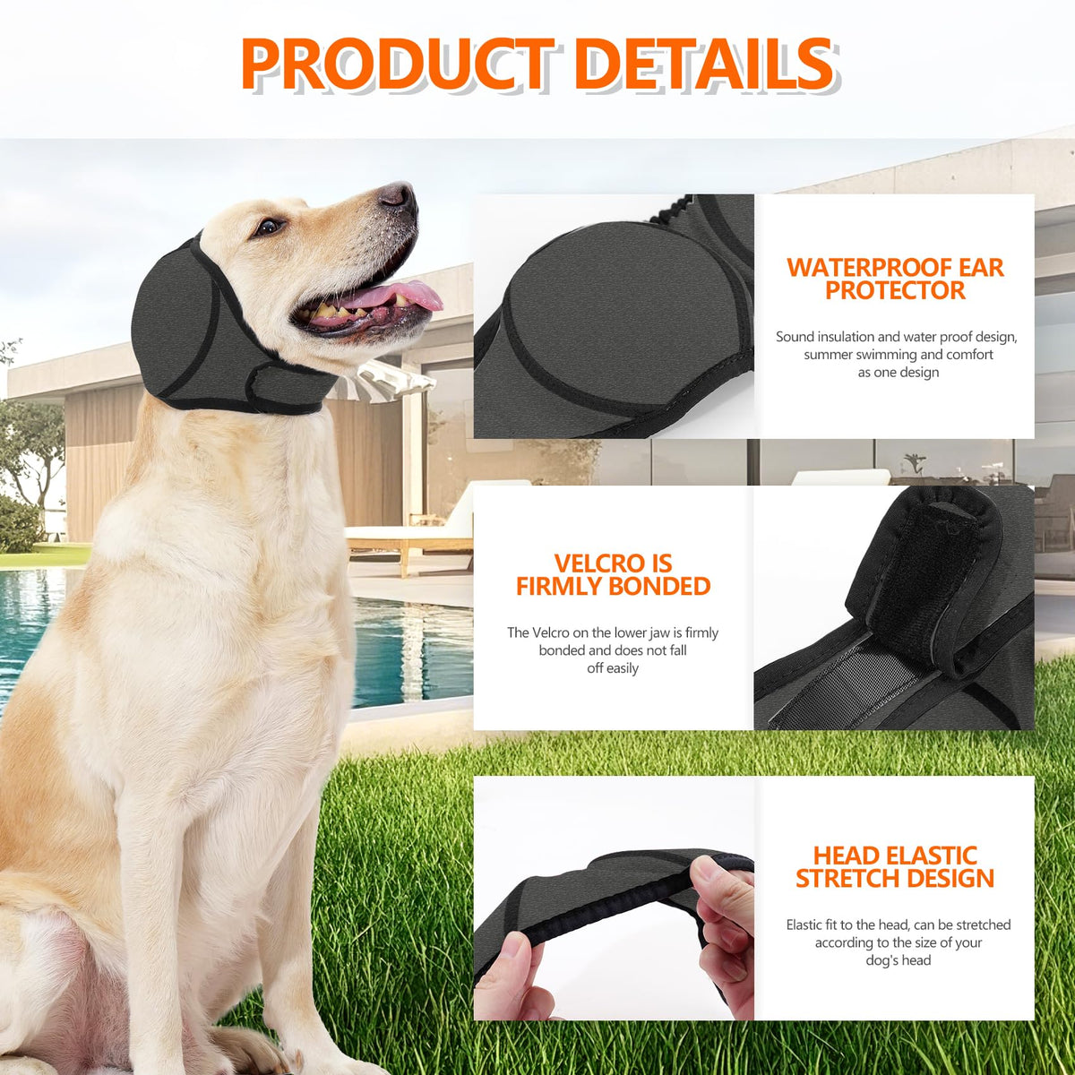 Dog Ear Muff Waterproof Noise Canceling Ear Protection (Grey / Large)
