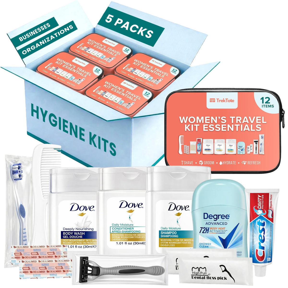 Bulk Hygiene Kits for Women Premium Name Brand Outreach Supplies (5 Pack)