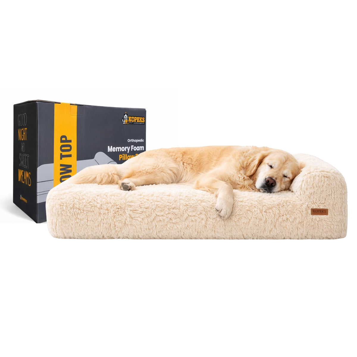 Orthopedic Memory Foam Dog Bed 7" Inch Thick Extra Large Dog Bed with Pillow Fluffy Brown 50"x34"x10" Includes Waterproof Liner & Durable Removable Cover with Smart Design (Brown (Light) - Fluffy / XL - 50"x34"x10")
