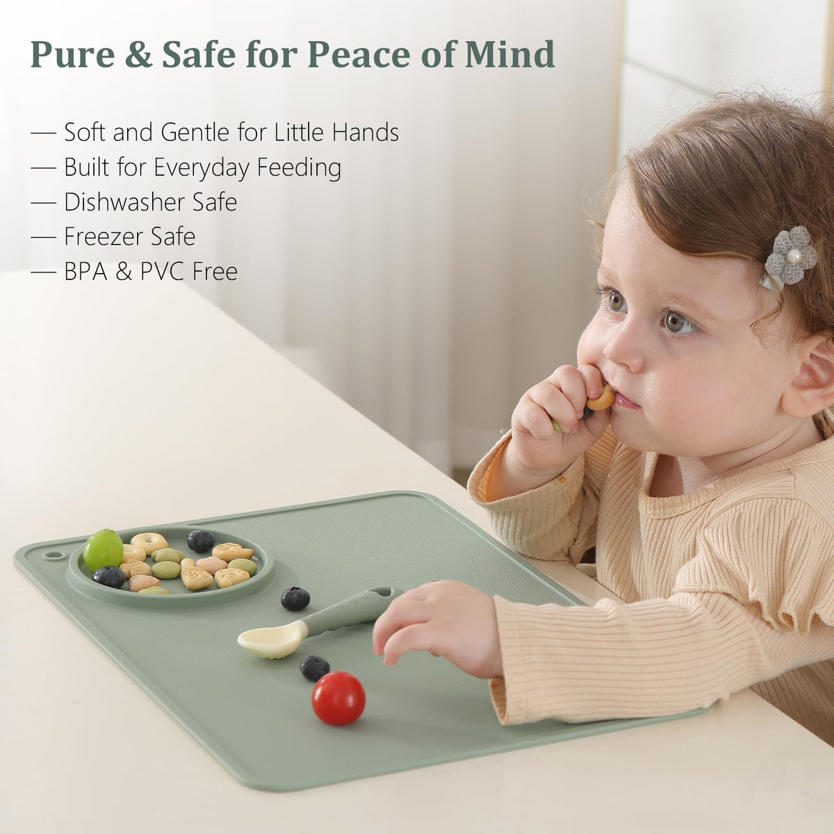 Silicone Baby Placemats for Kids (Green Blue)