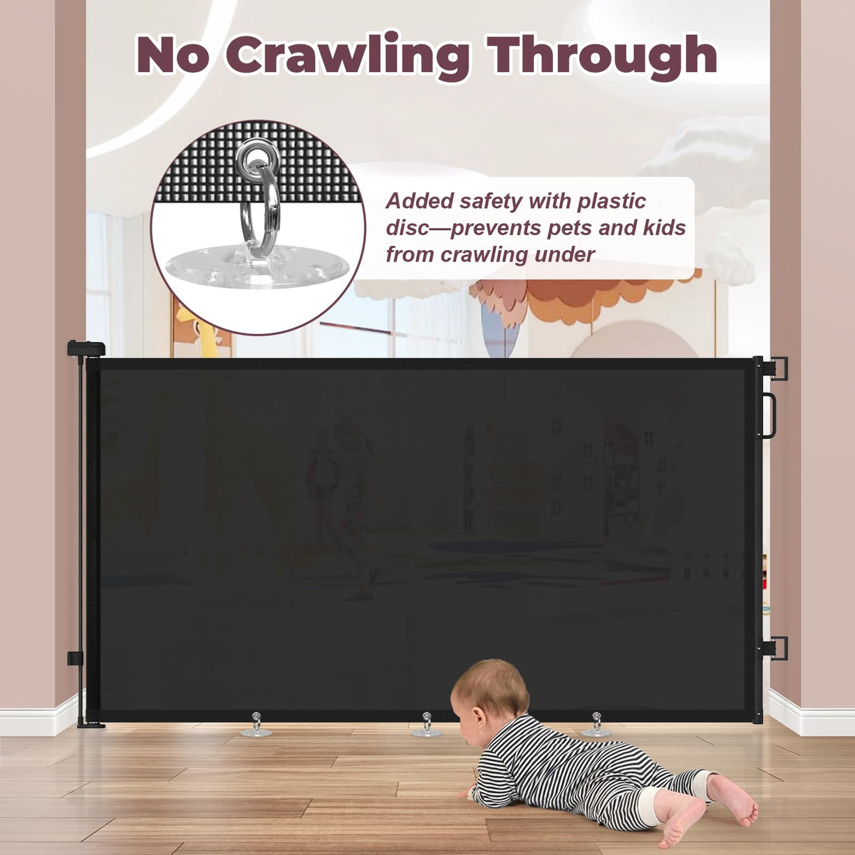 42" Extra Tall Retractable Baby Gates (Black / 42" Tall x 76" Wide)
