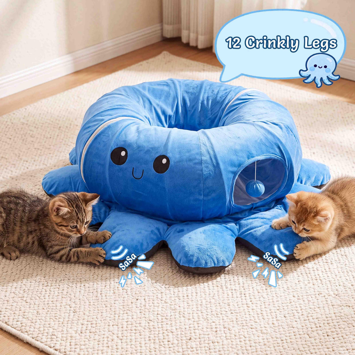 Cat Tunnel Bed with 20 Cat Toys (Blue / Large)