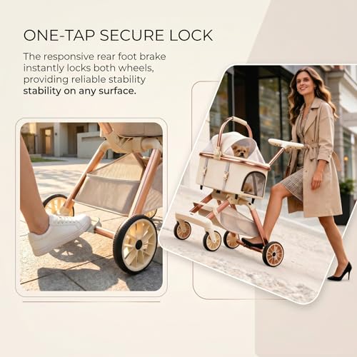 All Terrain Pet Stroller for Small Medium Dogs & Cats (Beige / Small)