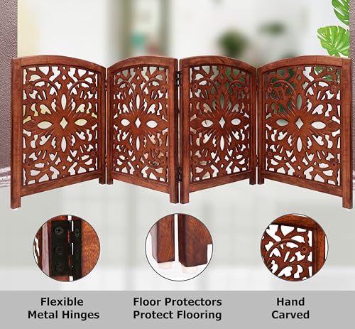 Wooden Foldable Pet Dog Gate (Walnut Brown / 4 Panel)