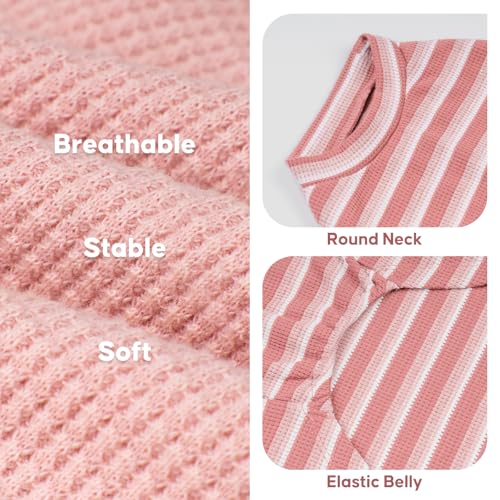 2Pack Waffle Dog Shirt for Small Dogs Striped Dog Sweater Tank Top (Large (12-18lbs) / 2Pack(Pink+Striped))
