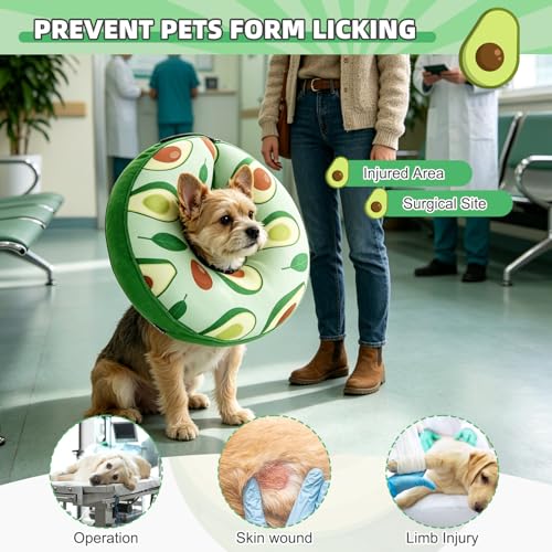 Inflatable Dog Cone Collar Alternative After Surgery (Avocado / M+ (Neck:13-15in))