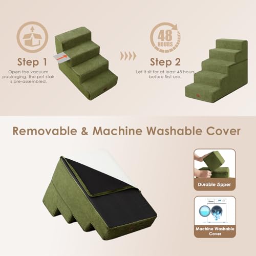 Dog Stairs for High Bed 22.5" H (Olive Green / Standard 15.7" x 30" x 22.5")