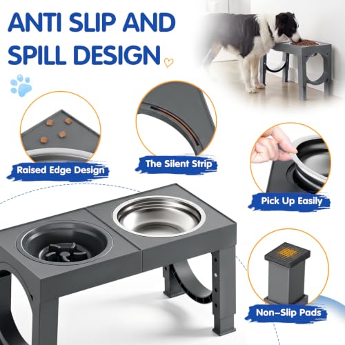 Elevated Dog Bowls Large Breed Raised Dogs Bowl Stand Large (D-Grey)