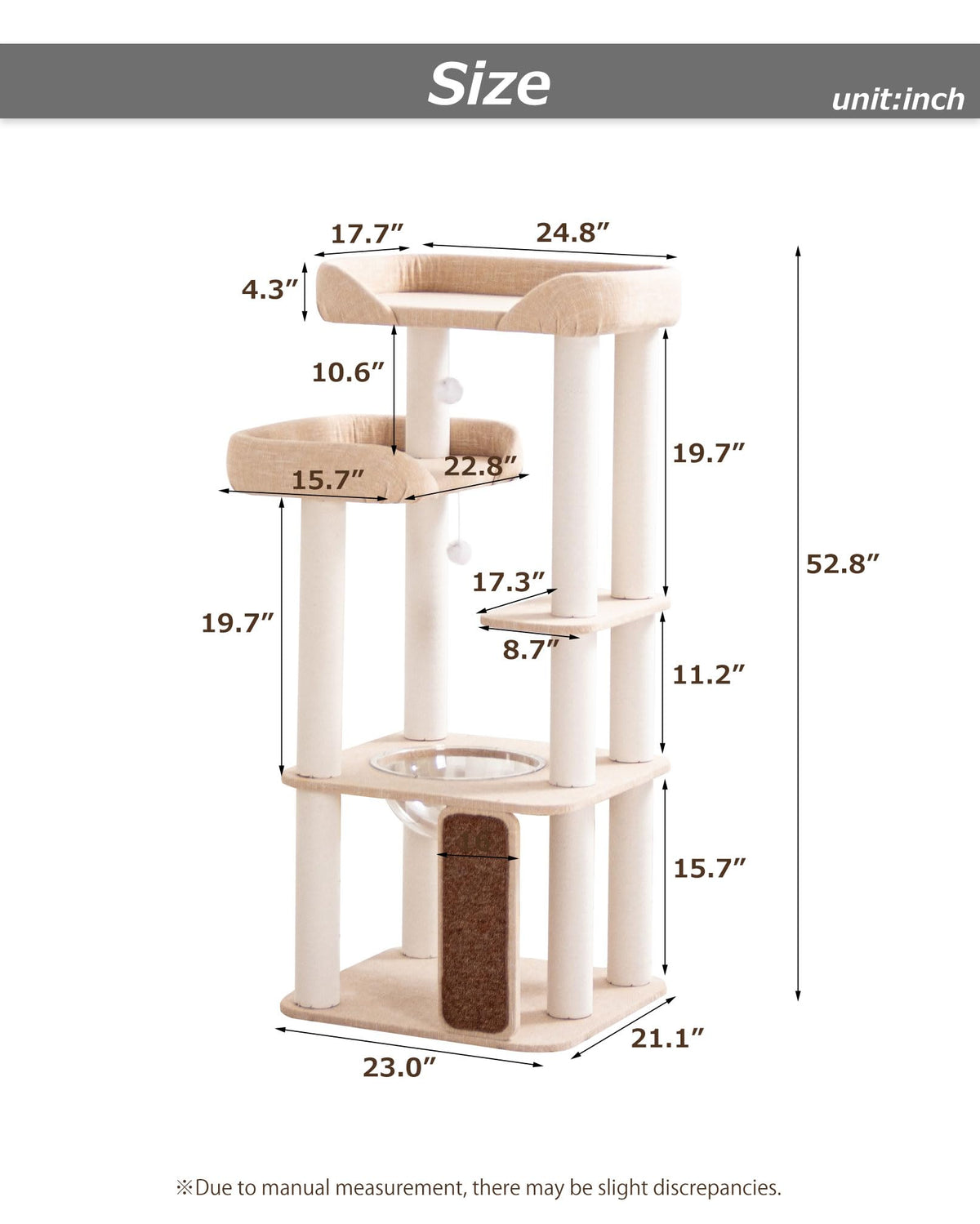 53" Cat Tree Tower for Large Cats (Ivory 53")