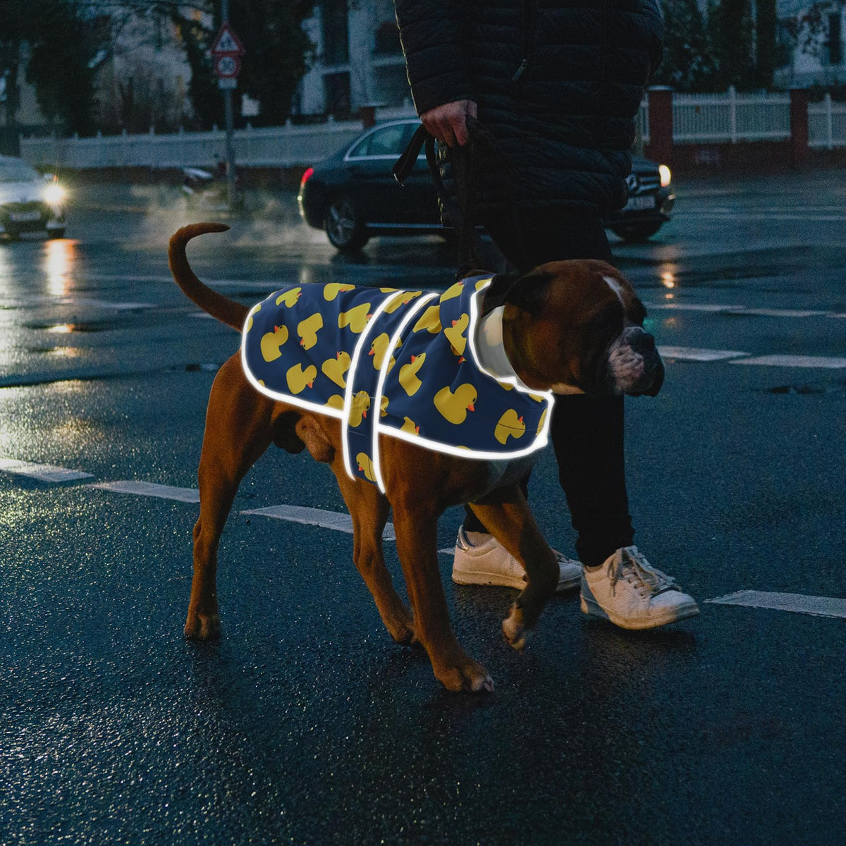 Dog Raincoat for Medium Dogs Waterproof Jacket Hooded Rain Coats with Reflective Strips Leash Hole & Poncho Adjustable Fit (Blue Duck / Medium)
