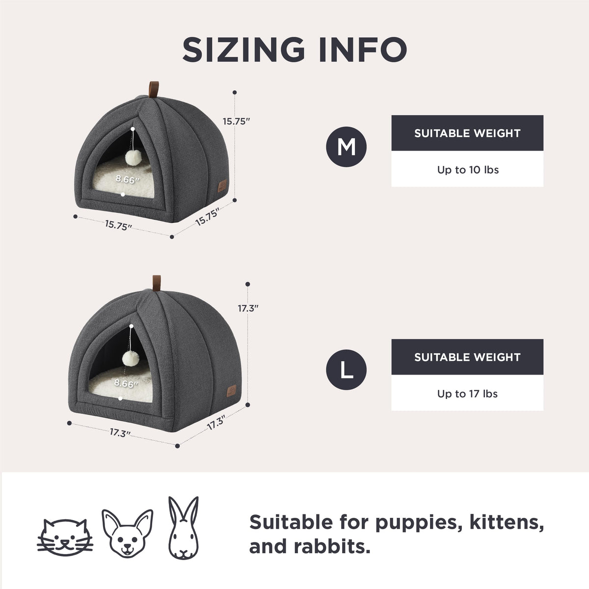 2in1 Cat Beds for Indoor Cats Cave for Kitten with Washable Pillow (M(16x16x16) / Dark Grey)
