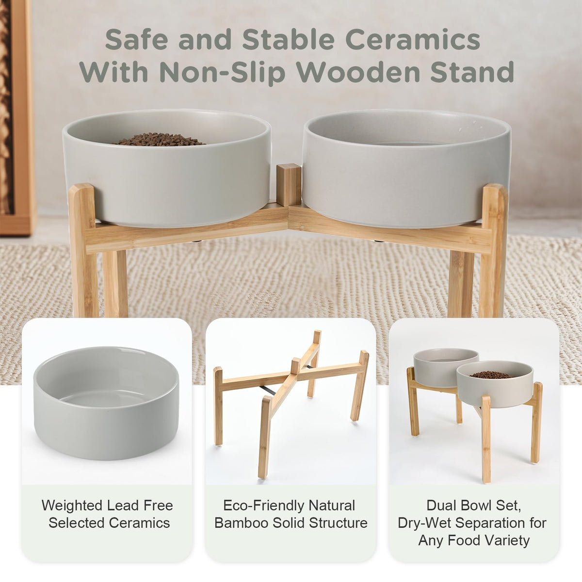 Elevated Dog Bowls Ceramic (8.3 in - 7.6 cups / Grey)
