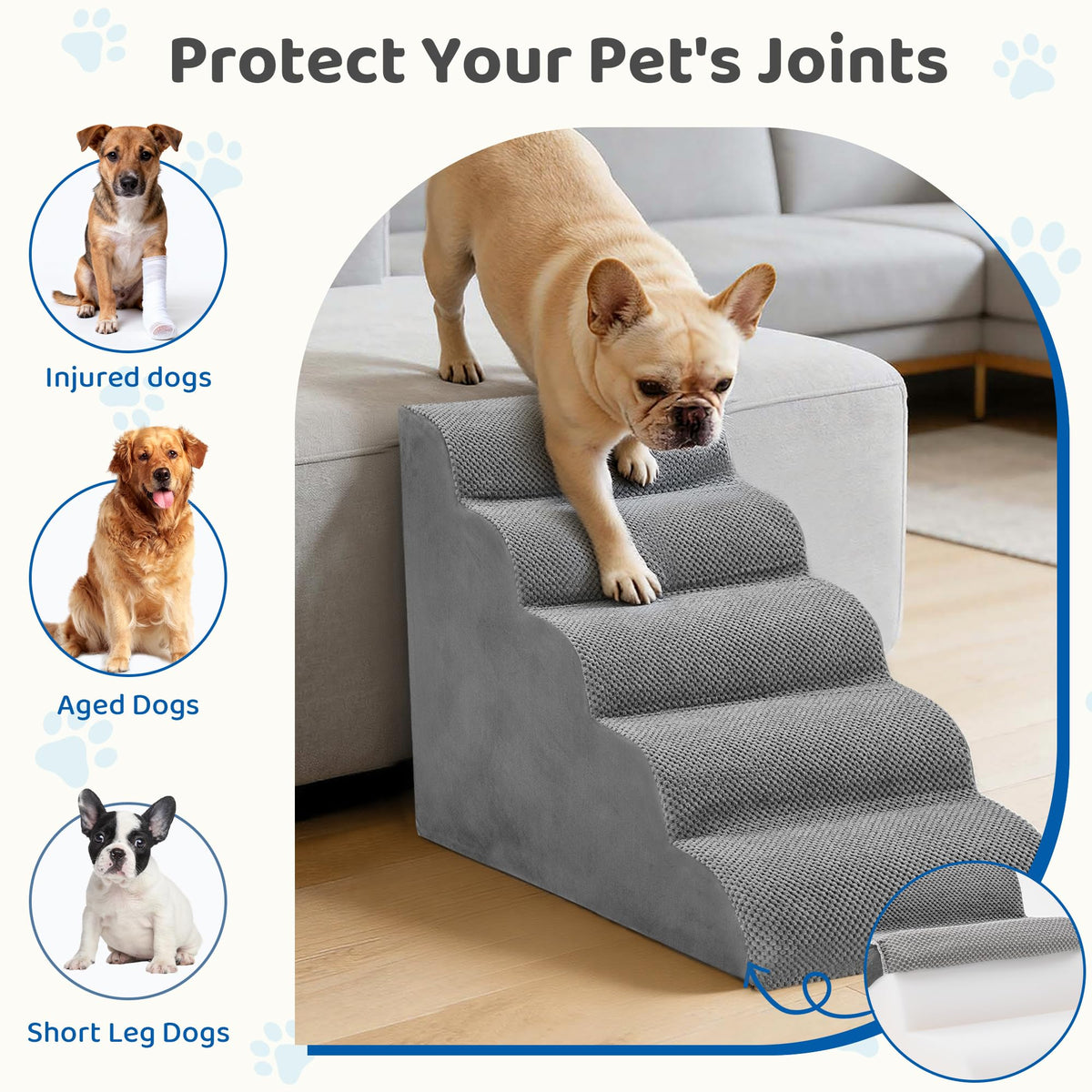 Dog Stairs for Small Dogs and Cats (Grey / Round-22.83"H)