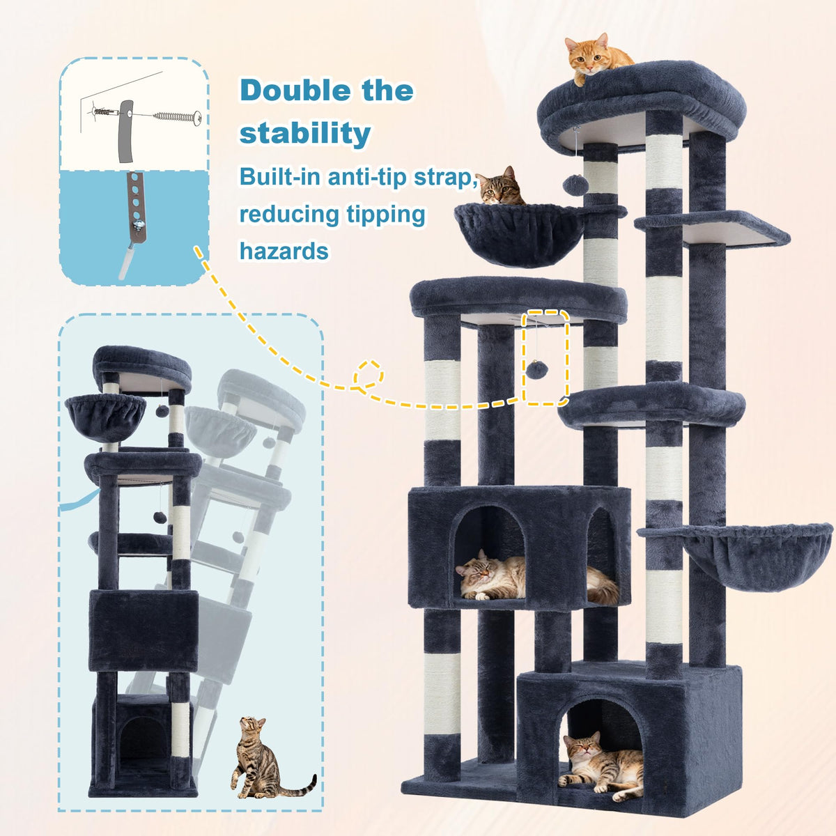 Cat Tree Tower with Tiered Padded Platforms (Smoky Gray)