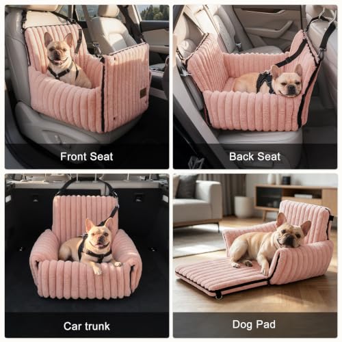 6-in-1 Dog Car Seat for Small/Medium Dogs up to 23 lbs, Pink (Pink)