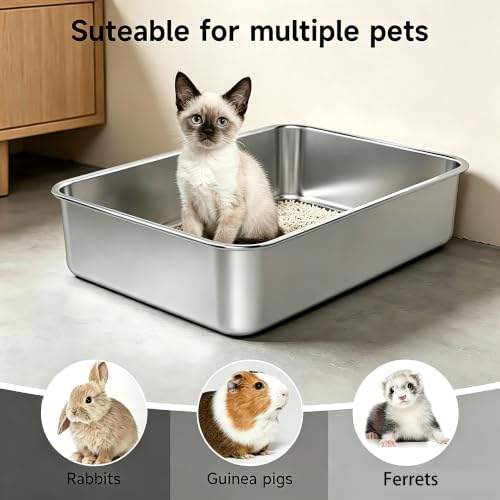 Extra Large Stainless Steel Cat Litter Box (22.8" L x 14.6" W x 5.12" H)