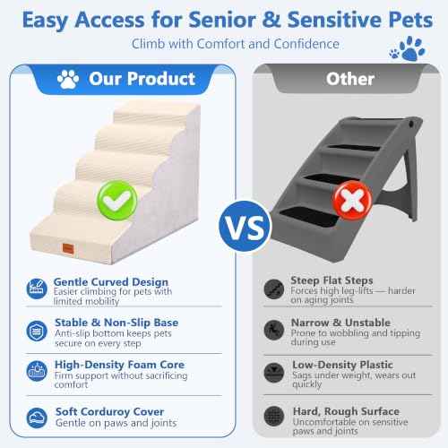 3 Step Curved Dog Stairs 15.7" H for Small Dogs Low Couch & Sofa (Cream Beige / 15.7x22.4x15.7in)