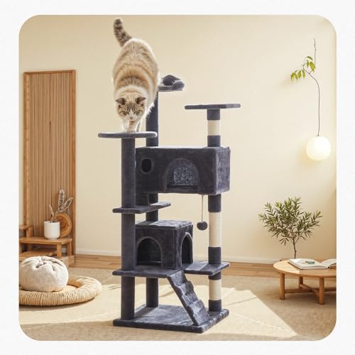 54 Inch Cat Tree Tower with Sisal Scratching Posts (Gray / 54IN)