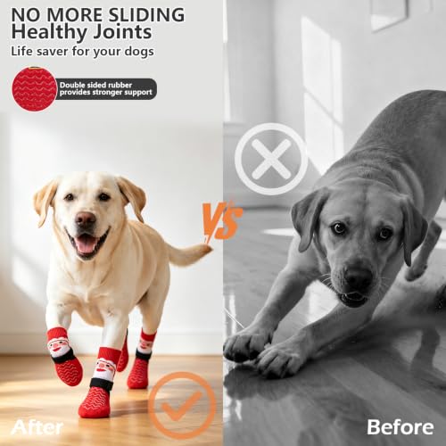 Anti Slip Dog Socks to Prevent Licking Paws for Hot Pavement (White & Red / Medium)