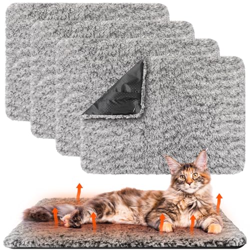 4 Pack Self Warming Cat Mat for Pets (22 x 35 Inch / Gray)
