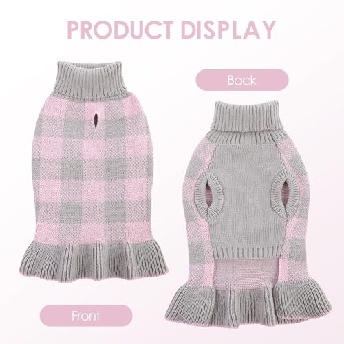 Dog Sweater Dress Plaid Knitwear for Small Dogs Girl Christmas Clothes (Grey / X-Small)