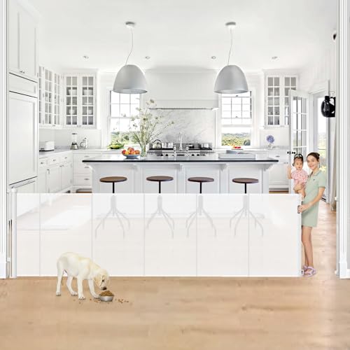 Reinforced 42" Tall x 130” Extra Wide Retractable Baby Gates Tall Dog Gate (White / Reinforced 42" Tall X 130" Wide)