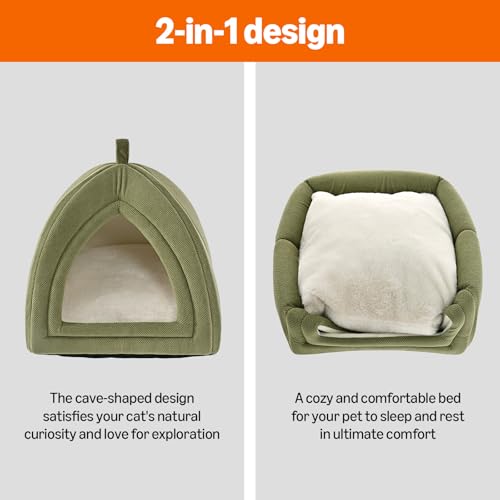 Cat Bed Cave 2 (Green / L-17.5"×17.5"×17.5")