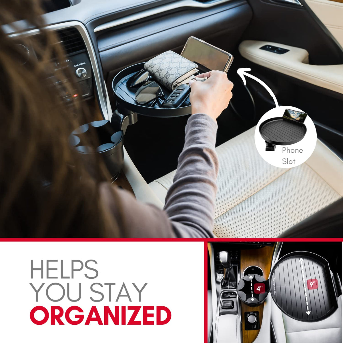 Car Cup Holder Tray and Cup Holder Expander with Phone Slot (Pro)