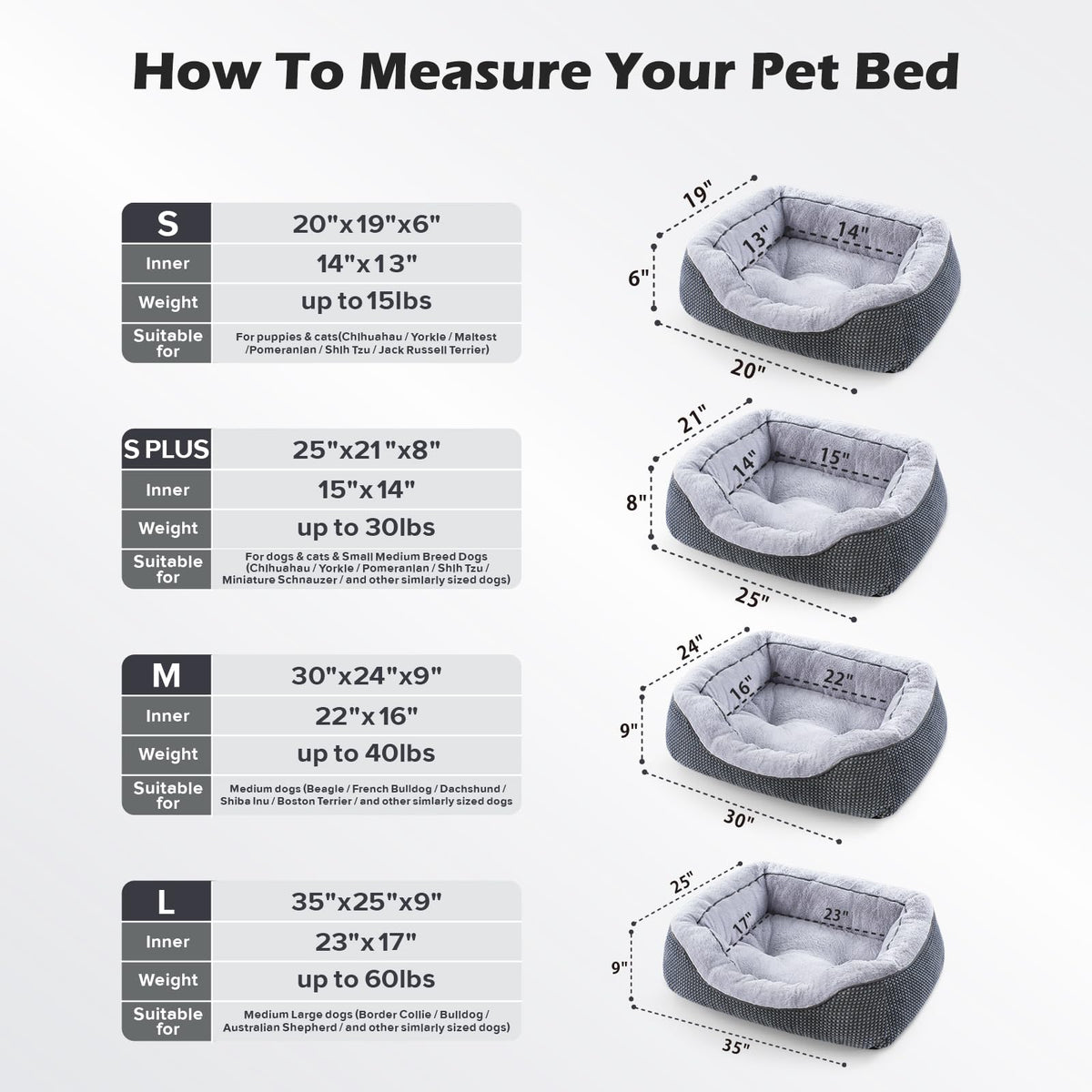 Small Dog Bed Orthopedic Warming Soft Calming Sleeping Durable with Anti (S PLUS (25"x21"x8") / Navy)
