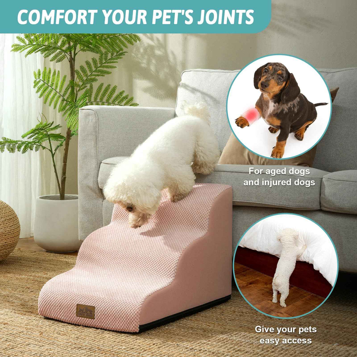Dog Stair for Small Dog 15.7" H (Pink / 15.7" x 22.4" x 15.7")