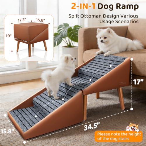Dog Stairs for Small Dogs (Brown / 17in Couch)