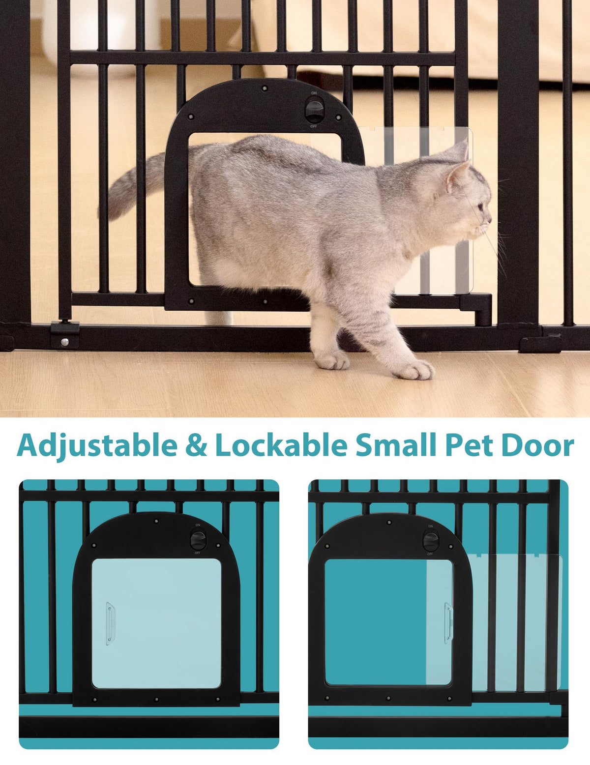 55" Extra Tall Pet Gate with Cat Door (Black - P / 55" Tall, 29-43" Wide)