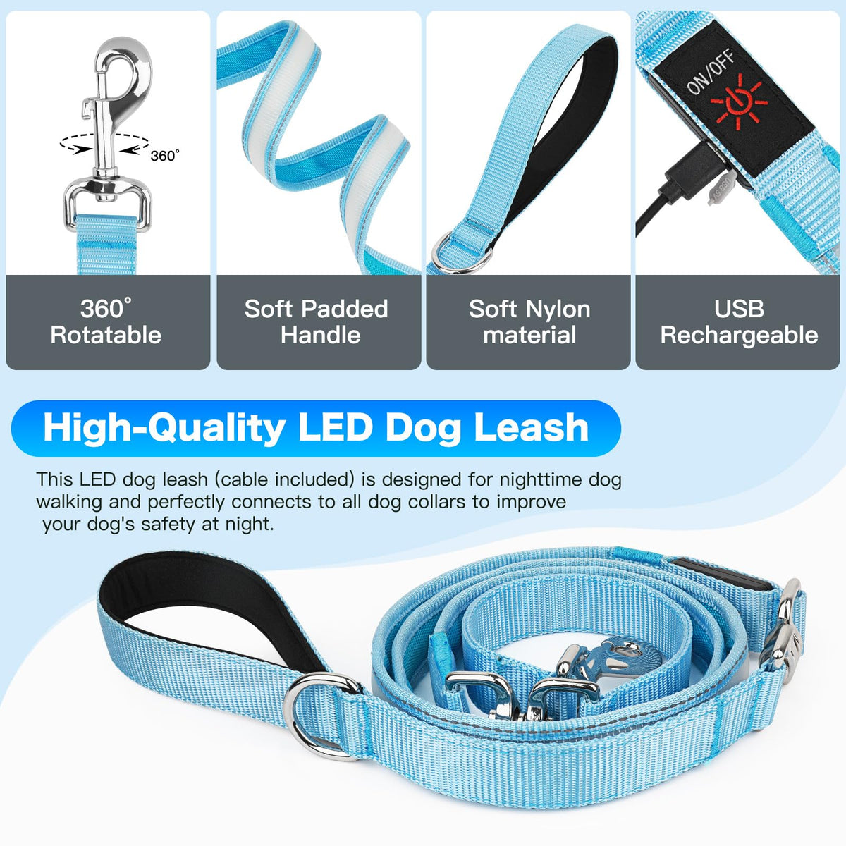 LED Light Up Dog Leash (Blue / 6Ft(Three-section))