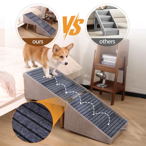 Dog Ramp for Bed Foldable Pet Stairs for High Beds 21.06" H (Light Brown / XXL(21.06”H))
