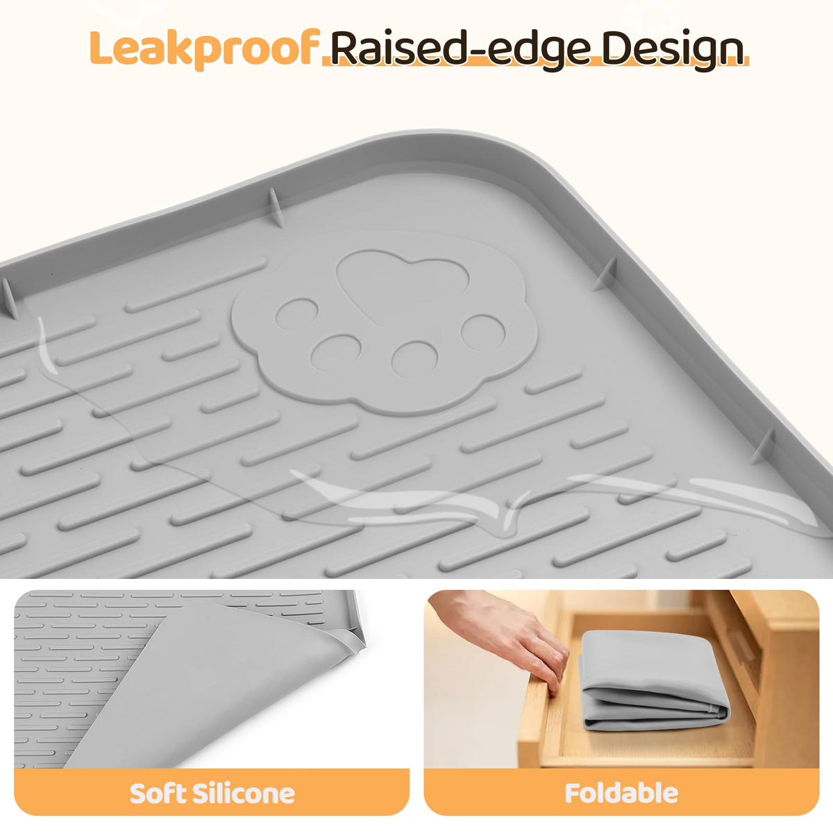 Dog Food Mat 40''x40'' Extra Large Dog Mat for Food and Water (40"L x 40"W / Light Grey)
