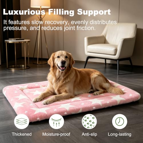 Dog Bed Mat Soft & Comfortable Dog Kennel Pad for Crate (XL(42"*28"*1.5") / Big&Little Stars Pink-1pc)