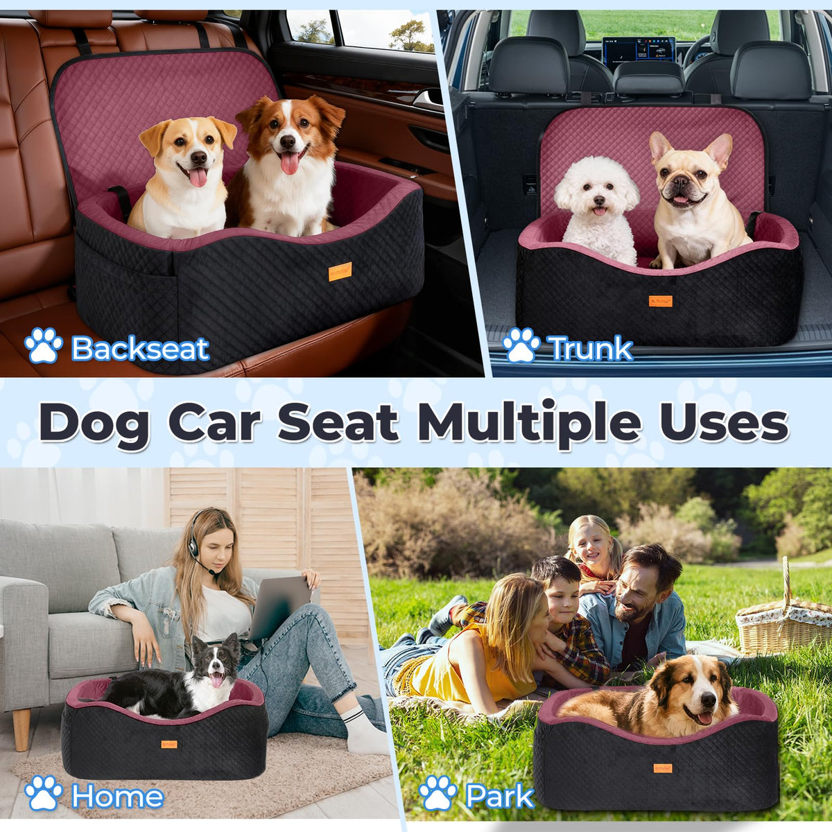 Large Dog Car Seat for Medium Sized Dogs Under 55lbs or 2 Smalls (Mauve / Large)