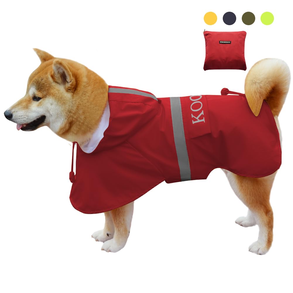 Dog Raincoat Waterproof Hooded (Red / 3XL-Fit for 33 to 44 pounds)
