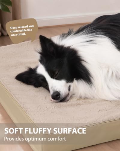 Orthopedic Dog Bed for Extra Large Dogs with Waterproof (Khaki / 47.0"L x 29.0"W x 4.0"Th)