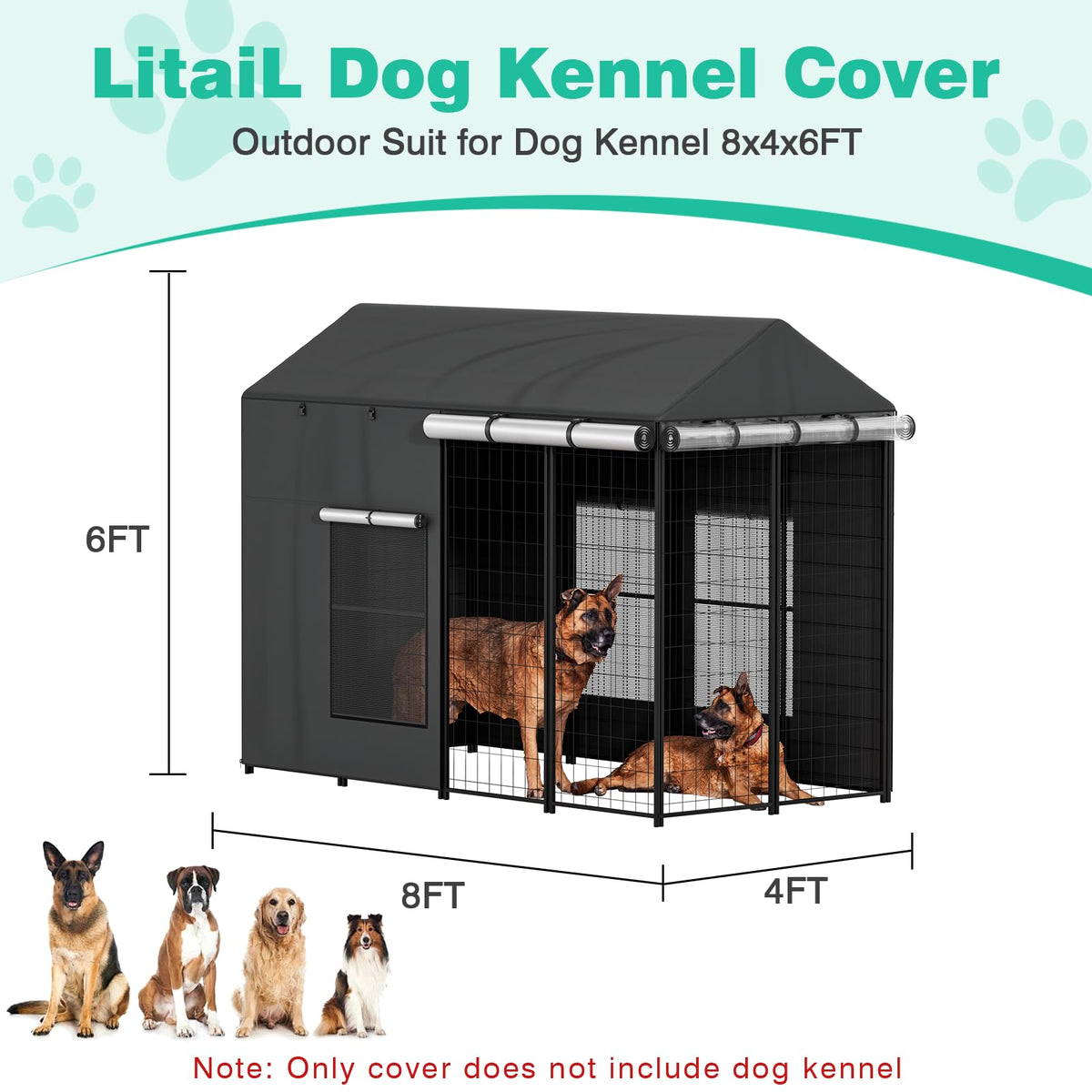 Outdoor Dog Kennel Cover 8'D x 4'W x 6'H (8'D x 4'W x 6'H)