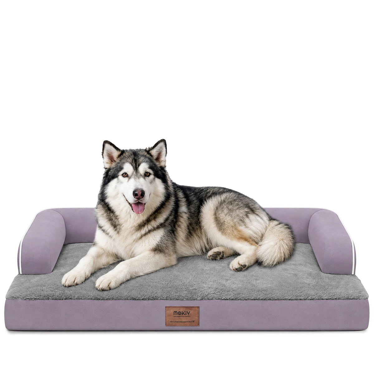 XXL Orthopedic Waterproof Dog Bed with Bolster for Extra Large Dogs (45.0"L x 35.0"W x 8.0"Th / Purple)