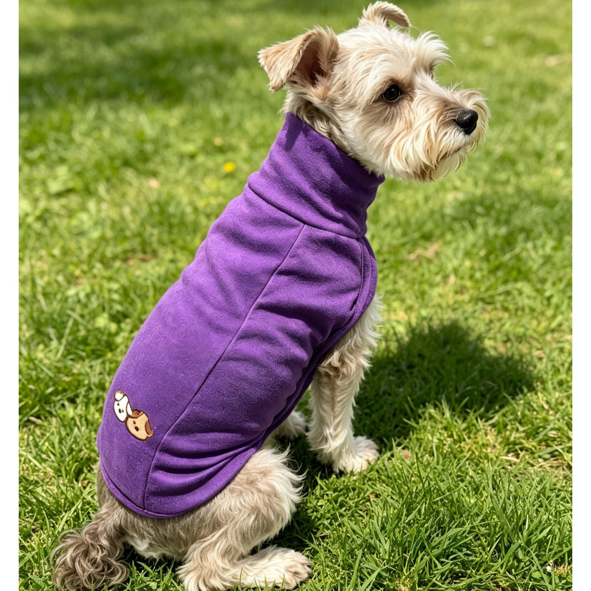 Turtleneck Dog Shirt Embroidery Soft Dog Sweatshirt Stretchy Striped Puppy Pullover (Pur SLS / Medium)