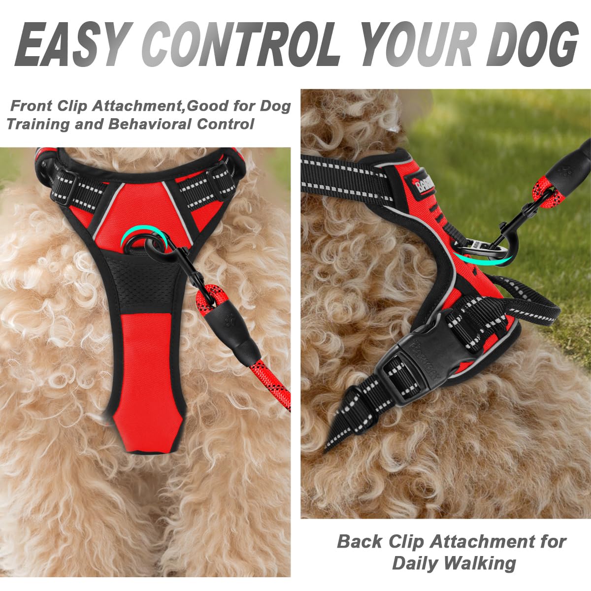 Dog Harness No Pull for Small Sized Dog Front Back Clips (X-Small(Chest:15.5-19.5”) / Red)