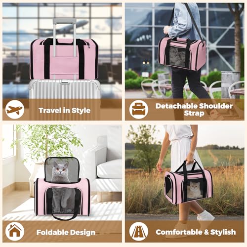 Large Cat Carrier Soft Up to 28 Lbs (20.0"L x 13.0"W x 13.0"H / Pink)