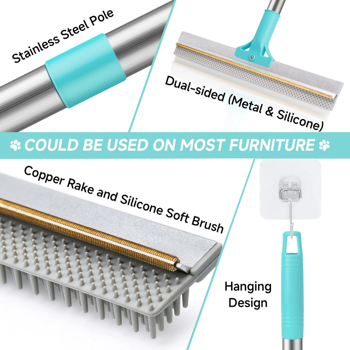 Carpet Rake for Pet Hair Removal Tool (Blue)