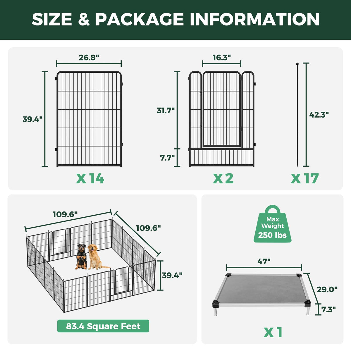 Rollick Dog Playpen with Padded Dog Bed (Black / 40"H)