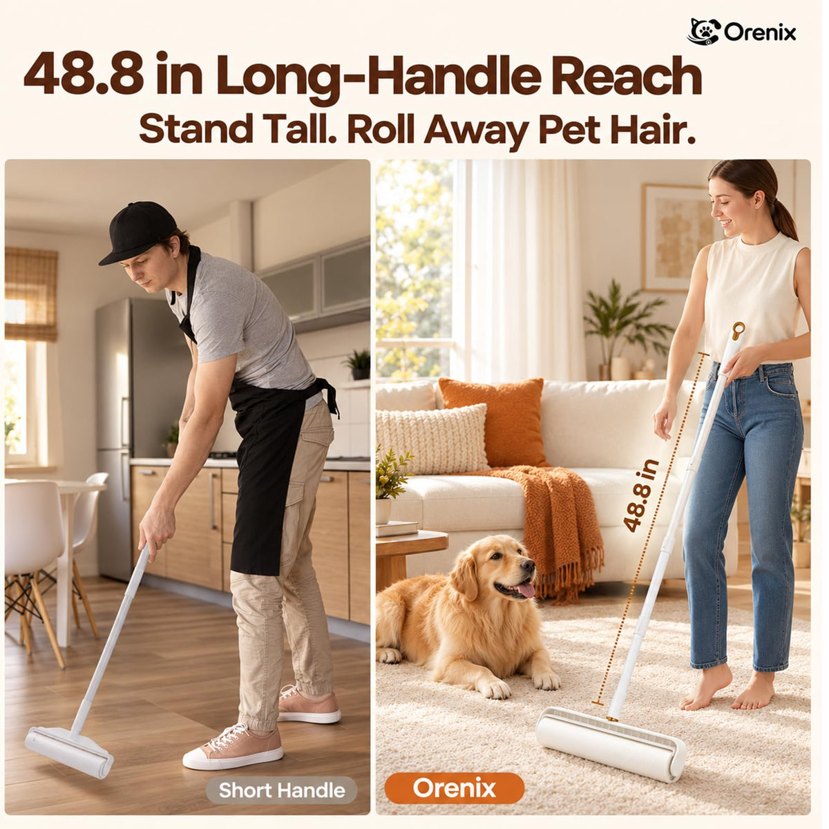 14.17" Large Extra Stick Lint Roller with Long Handle 4 Rolls 400 Sheets (6-roll 14.17-inch)