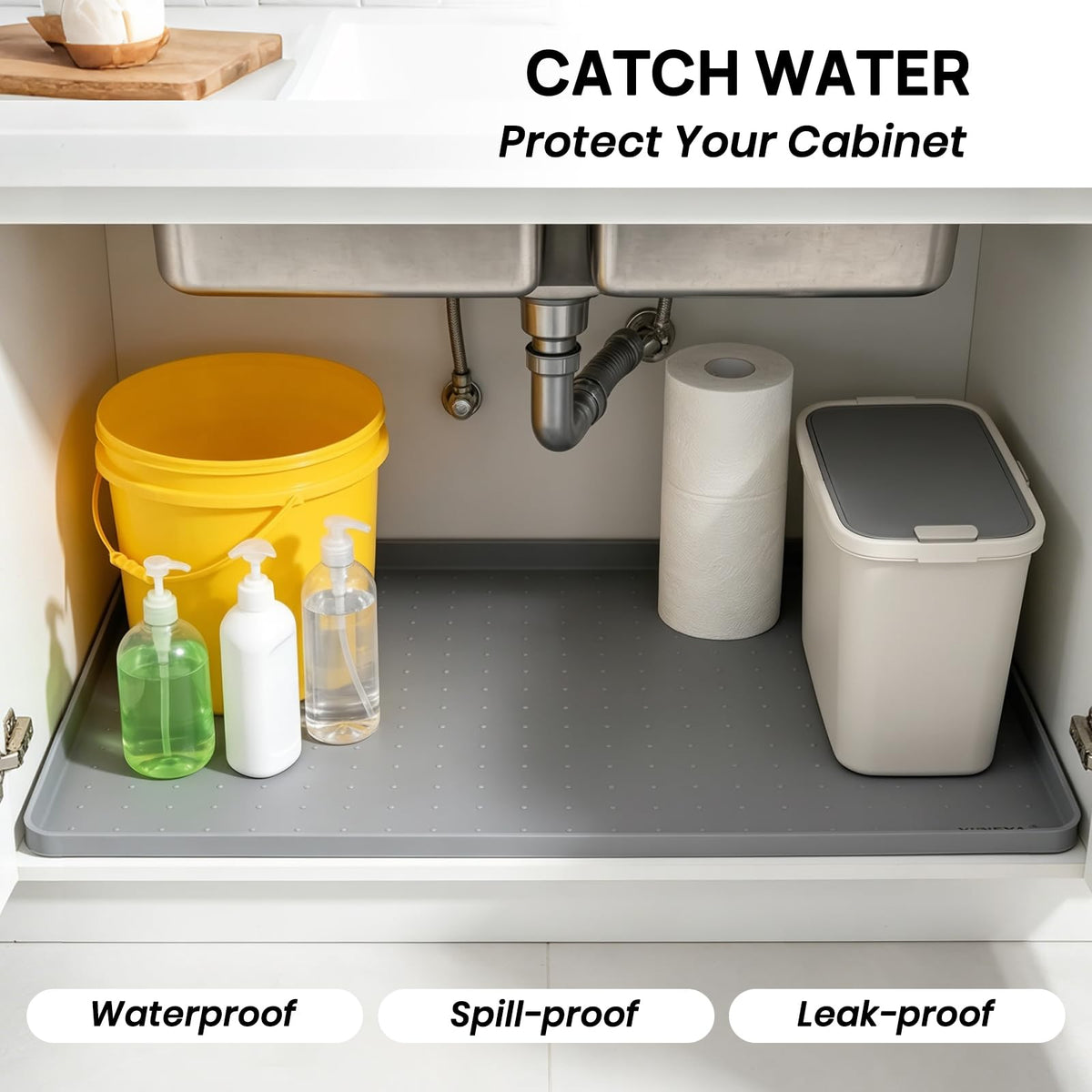 24" x 16" Silicone Under Sink Mat Waterproof (Gray / 24" x 16")
